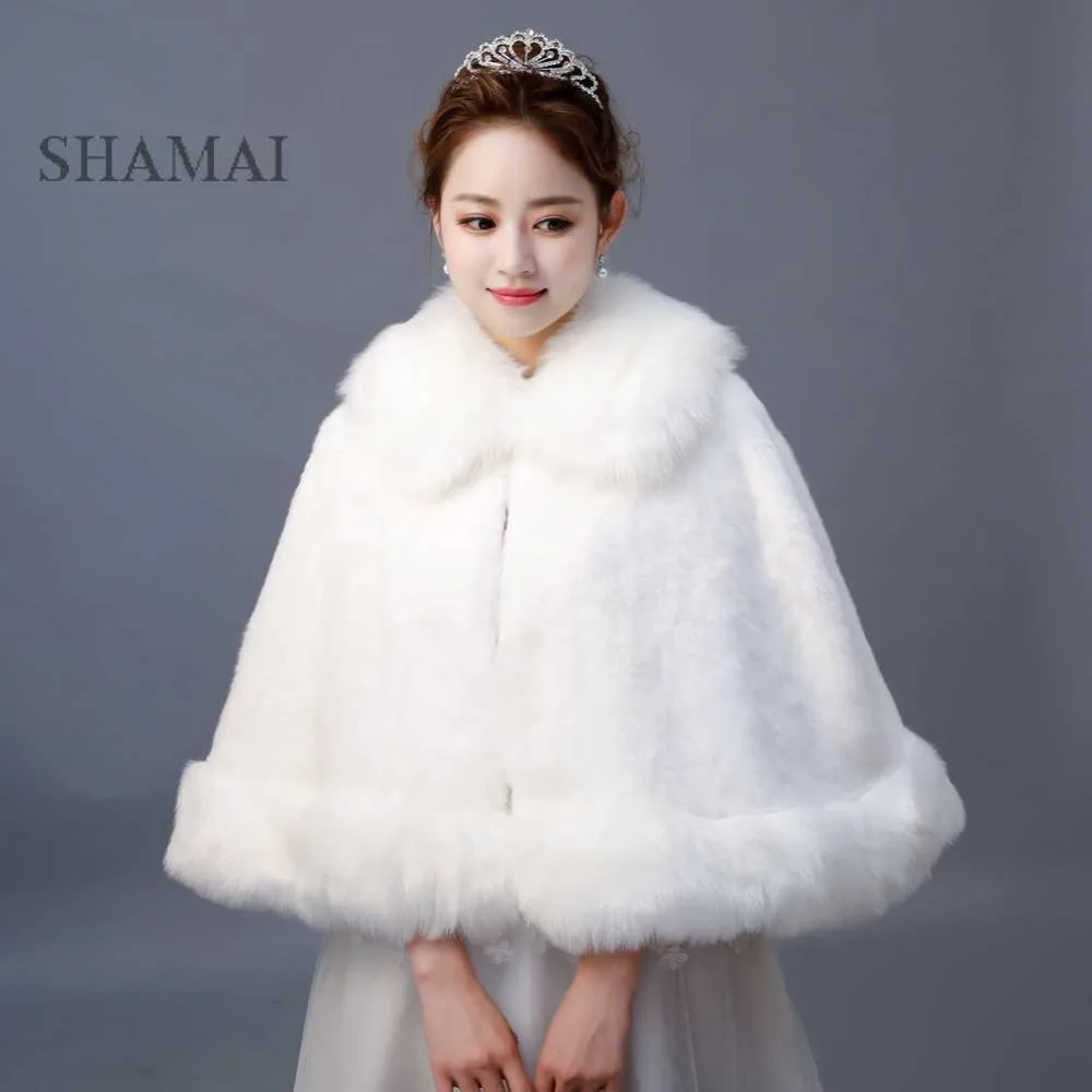 SHAMAI Faux Fur Winter Bridal Wraps Warm Ivory Fur Boleros Bridal Cape Evening Coat High Quality Wedding Jacket bridesmaids wrap SHAMAI Faux Fur Winter Bridal Wraps Warm Ivory Fur Boleros Bridal Cape Evening Coat High Quality Wedding Jacket bridesmaids wrap