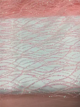 

Beautiful shinning glued glitter BZL-102930 African French net lace fabric with light pink color for party dress