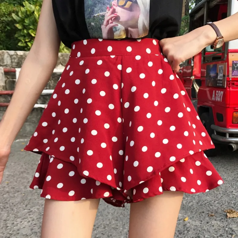 2019 Summer Korean Style Wave Women Point Skirt Shorts Loose Double Layer Female Shorts Casual High Waist Ladies Short Pants 2019 Summer Korean Style Wave Women Point Skirt Shorts Loose Double Layer Female Shorts Casual High Waist Ladies Short Pants