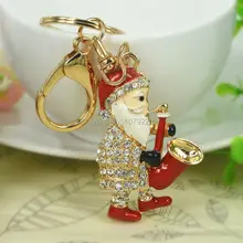 Music Sax Claus Santa Fashion Jewelry Women Handbag Keyring Rhinestone Crystal Charm Pendant Key Bag Chain Christmas Gift