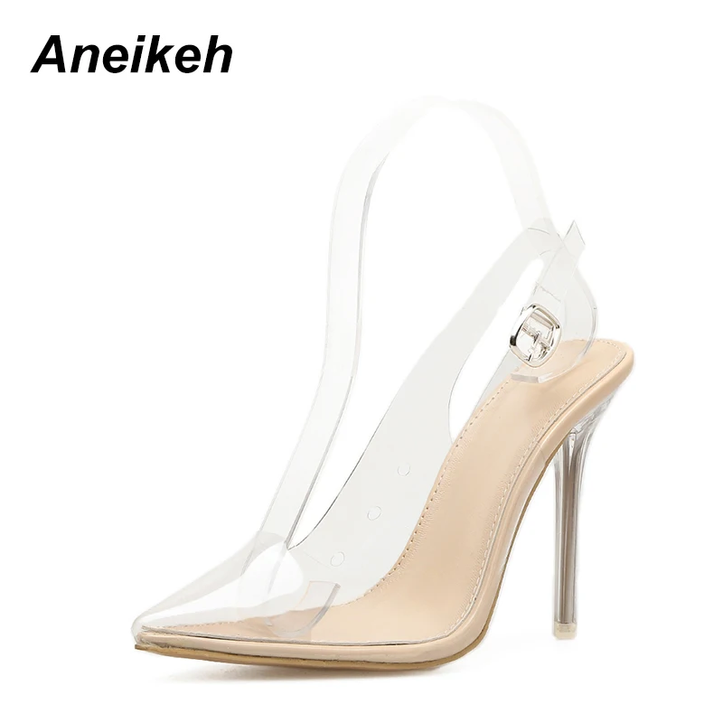 Aneikeh النساء الصنادل PVC تو اشار مسح شفافة حذاء حريمي كعب عالي الخناجر 2018 Slingback في الزفاف اللباس أحذية الصيف Aneikeh النساء الصنادل PVC تو اشار مسح شفافة حذاء حريمي كعب عالي الخناجر 2018 Slingback في الزفاف اللباس أحذية الصيف