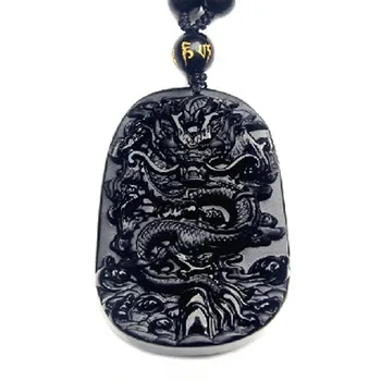 

Drop Shipping Unique Natural Black Obsidian Carving Dragon Lucky Amulet Pendant Necklace For Women Men pendants JadeJewelry