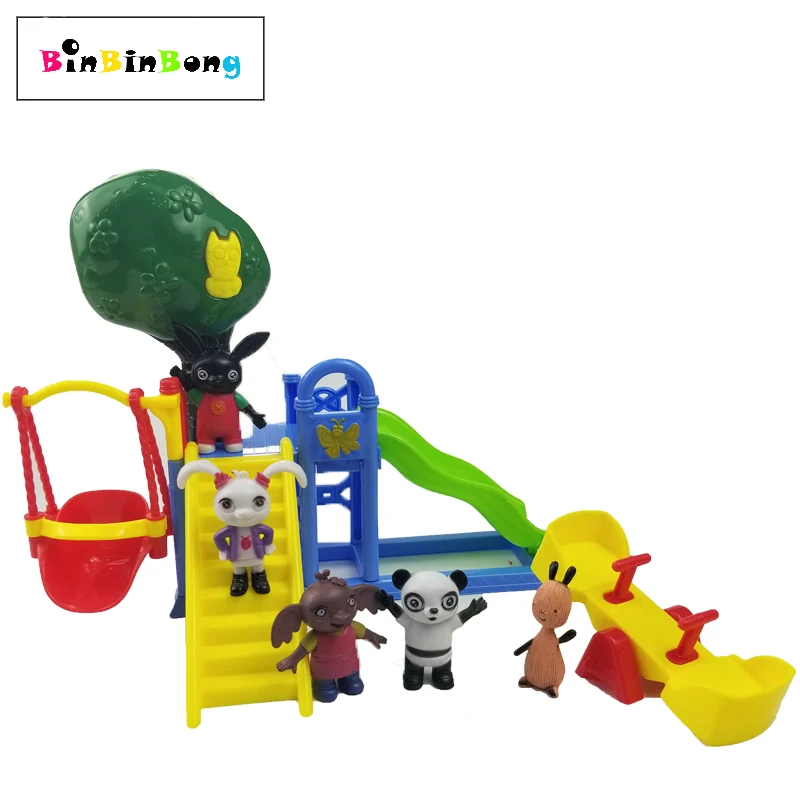 

Bing Bunny Figure toys set Pando Coco Flop Sula Playground Slide Seesaw Action Figure Play House Toy for Children Gift