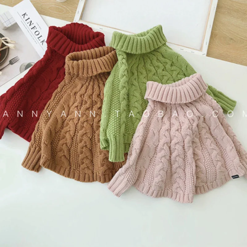 

Children's wear, children's girls, turtleneck sweaters, loose sleeves, winter clothes, baby, exotic, and cloak sweaters.