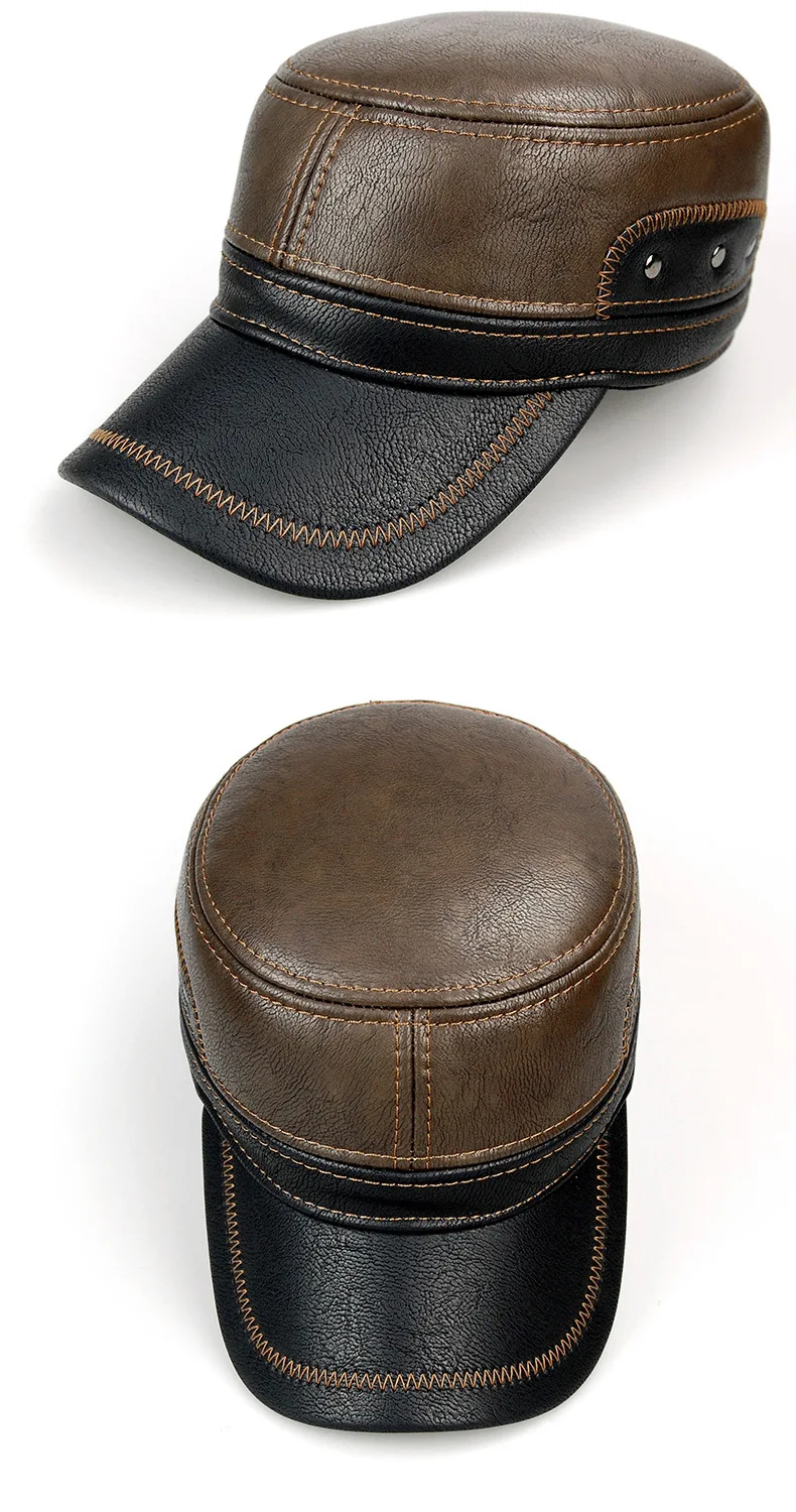 Baseball Cap Flat Leather Mens Leather Caps Snapback Leather Hats
