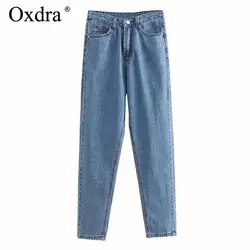 Oxdra женские джинсовые брюки повседневные джинсы женские Прямо все база матч Высокая талия джинсы лодыжки Длина джинсовые штаны для женщин