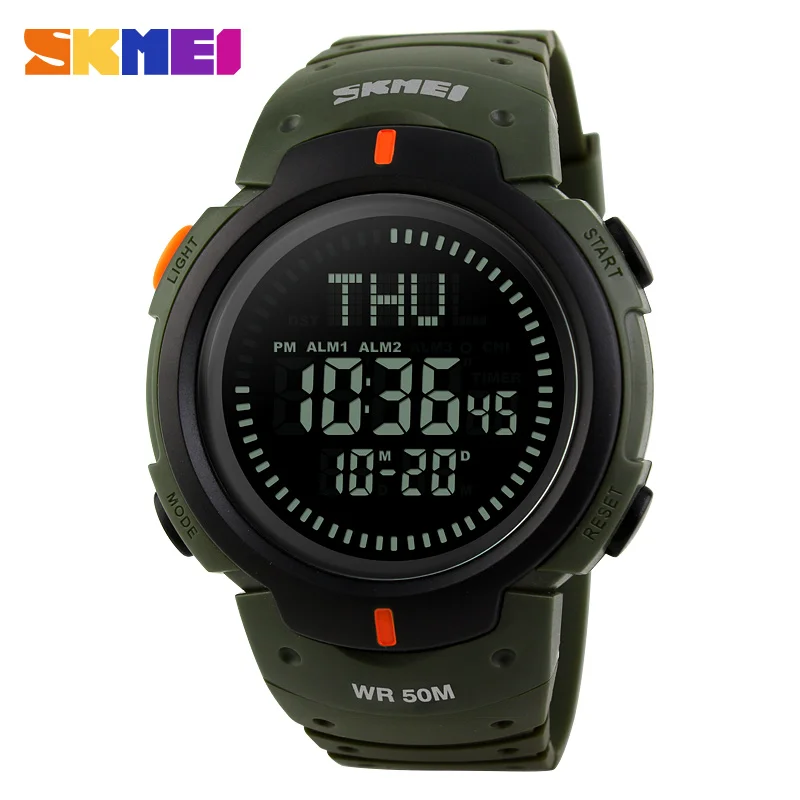 

SKMEI Sports Outdoor Compass Men Watches Countdown World Time Hiking LED Electronic Digital Watch 50MResistant Relogio