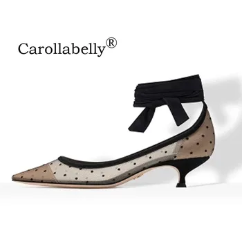 

2020 New Fashion Design High Heels Mesh Women Shoes Bandages Ankle Strap Pumps Party Stiletto Shoes 3.5cm or 7cm Thin Heels