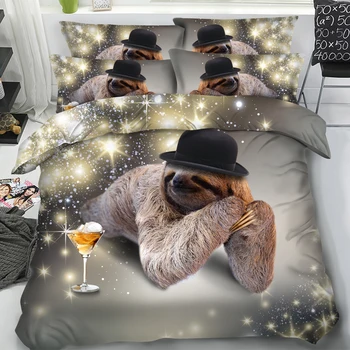 

Gentleman Sloth Duvet Cover Set King Size Arboreal Mammal Sleeping on Resting Relaxing Theme, Decorative 3/4 Piece Bedding Set
