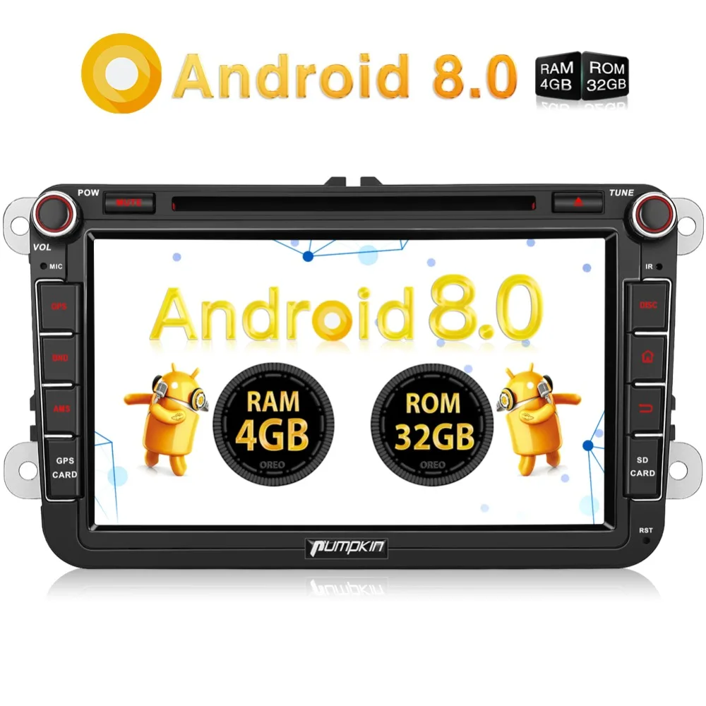 Тыква 2 Din 8''Android 8 0 Qcta core 4G + 32G автомобильный стерео DVD плеер GPS навигация для