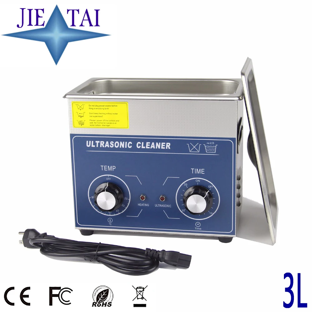 JIETAI Ultrasonic Cleaner Bath 3L 40kHz 120W Metal Basket Ultrasound