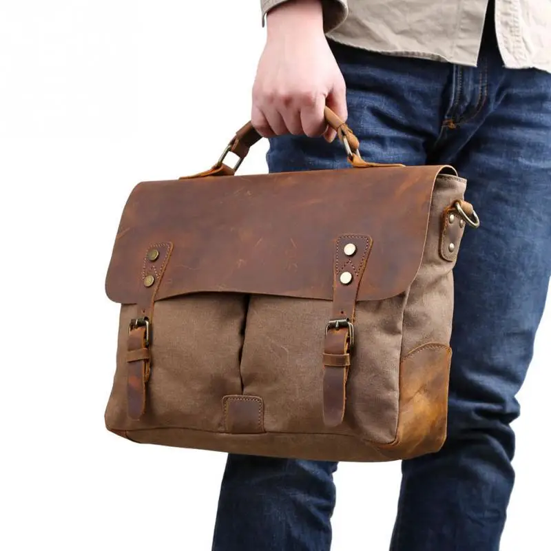 

Fashion Men Handbag Detachable Strap Retro Canvas Artificial Leather Casual Satchels Single-shoulder Bag
