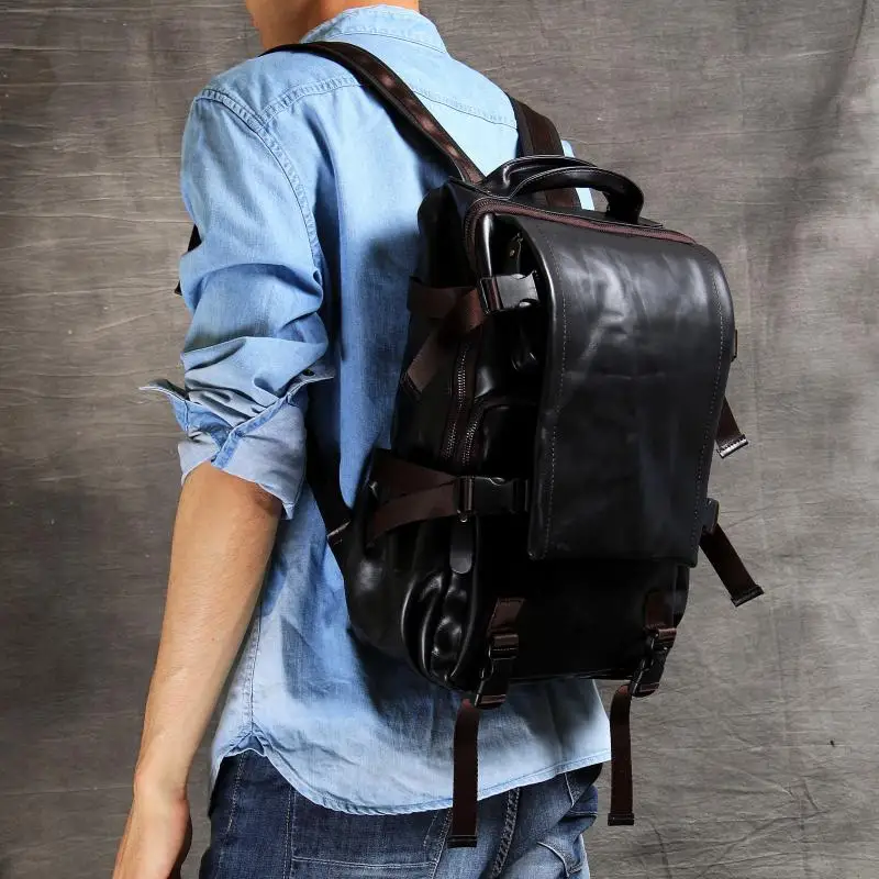 Мужской рюкзак из натуральной кожи, 14 дюймов, сумка для ноутбука, дорожная сумка на плечо, ручной работы, мужской и женский кожаный рюкзак, Классические повседневные сумки
