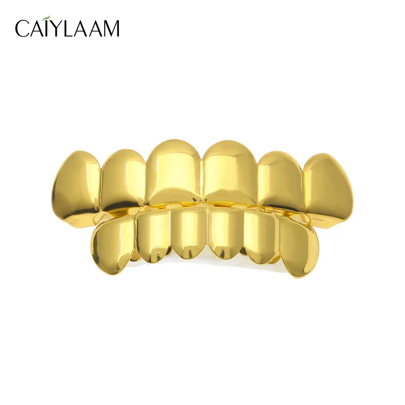 

CAIYLAAM Hip Hop Style Gold Silver Teeth Grillz Fashion Jewelry Top&Bottom Set Dental Grills with Silicone Teeth Party Jewelry