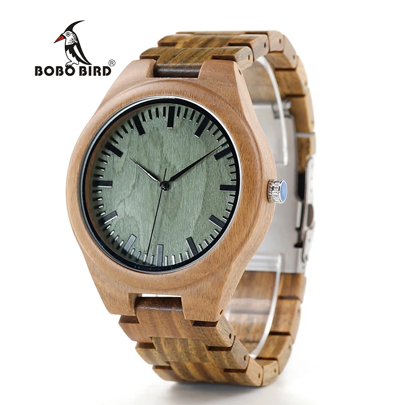 BOBO BIRD V-G19 Green Sandalwood Wood Men's Wristwatch Japan Movement Quartz Watch Classic Folding Clasp horloges mannen