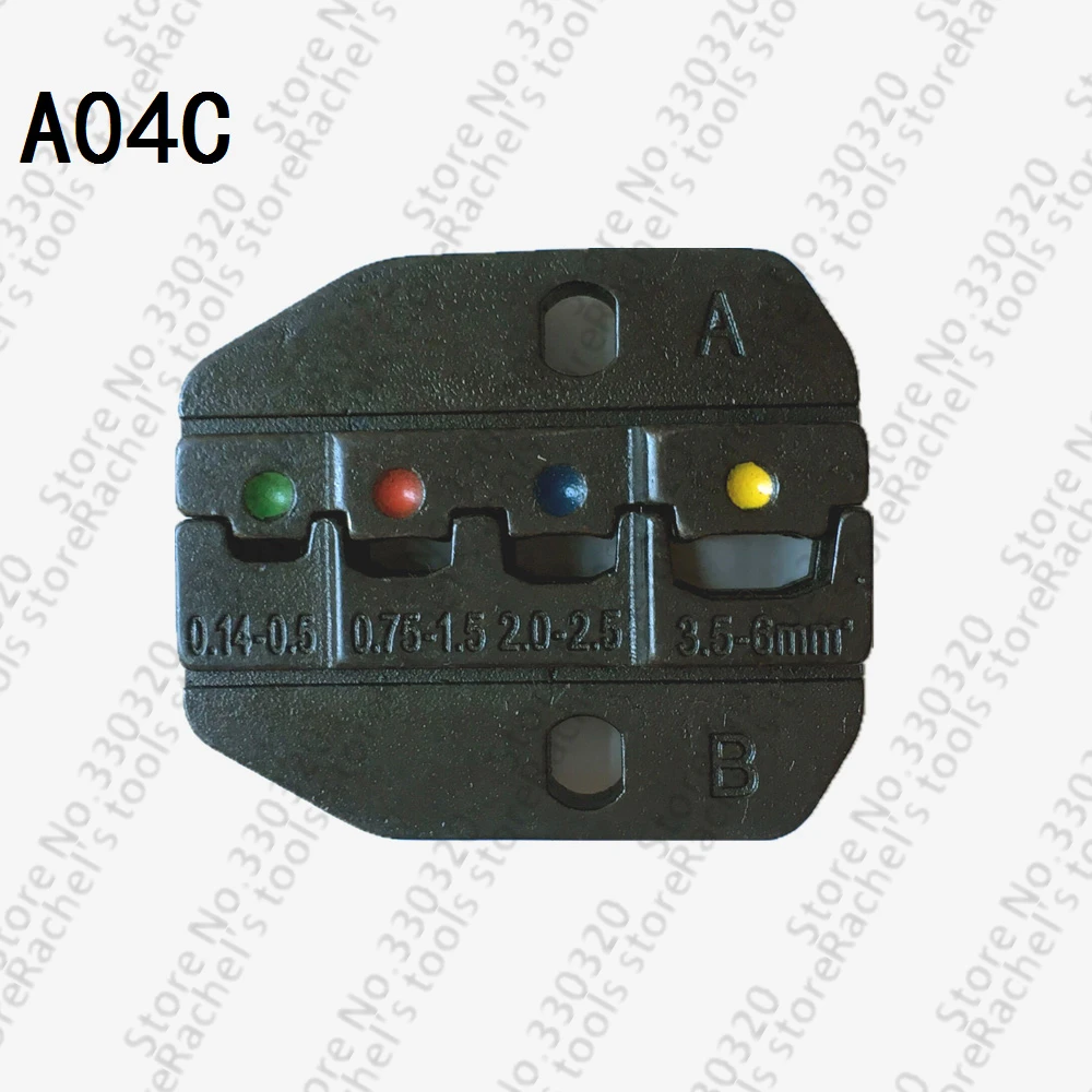 

A04C crimping dies set for insulated terminals and heat shrink butt wire connectors crimping jaws