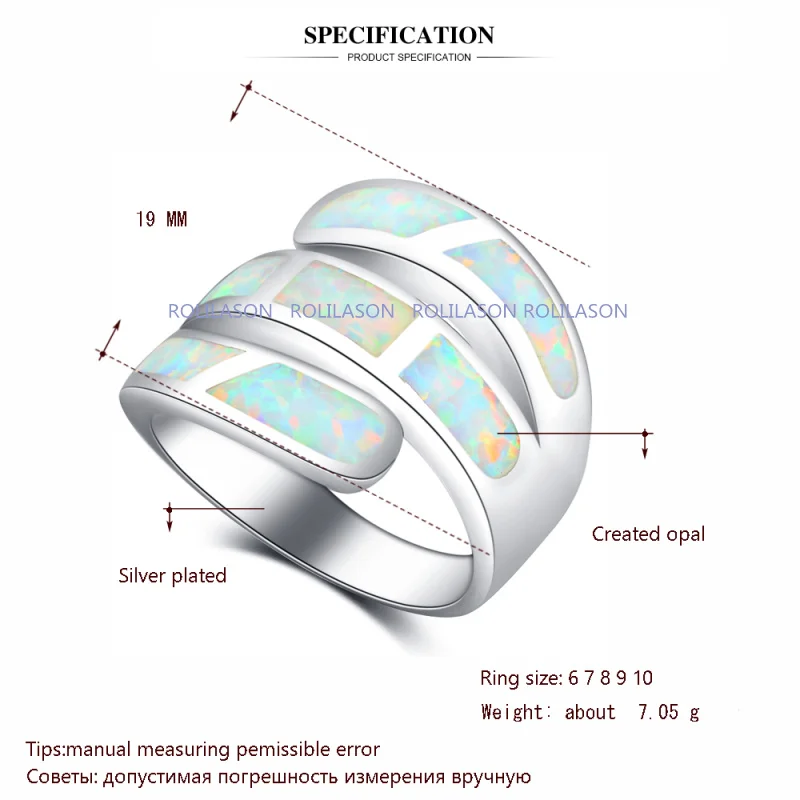 Rolinason, роскошные кольца для женщин, стильные, Белый огненный опал, 925 серебро, для выпускного вечера, модные ювелирные кольца, США Размер#6#7#8#9#10 OR870