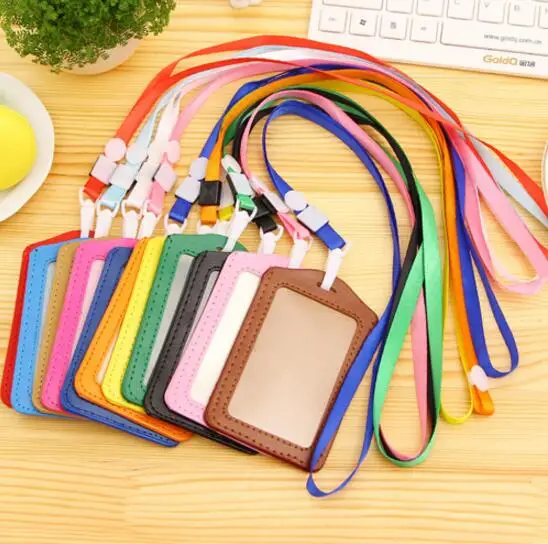 50 pcs/lot Vertical Style PU Leather ID Badge Holder 1 ID Window 1