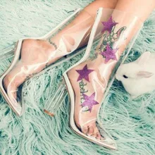 Новое поступление, весенне-осенние вечерние модельные туфли женские ботинки с острым носком на высоком каблуке, прозрачное декоративное украшение в форме звезд из ПВХ, ботильоны