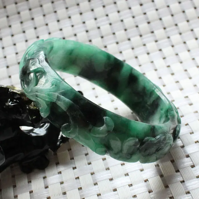 

1228 Chinese Hand-carved Emerald Green stoneite stone Gems Bracelet Bangle 59mm