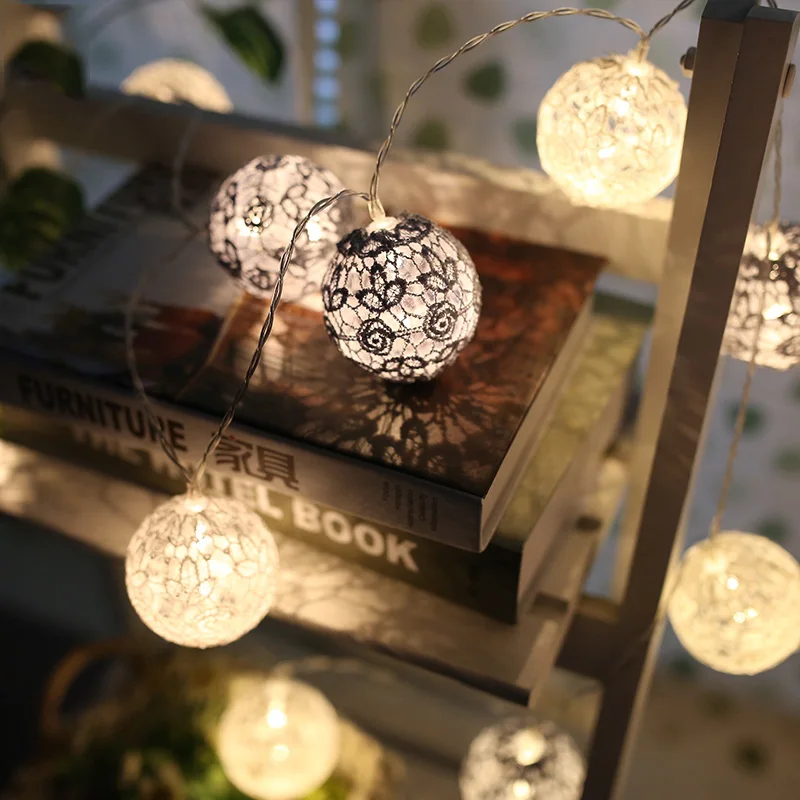 

20Led Fairy White Gray Lace Flower Ball Battery Operated String Light 3m LED Decoration For Christmas Garland New Year gerlyanda
