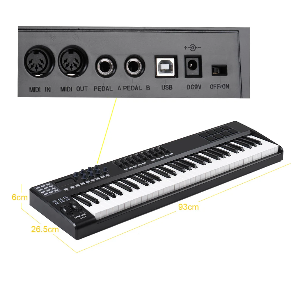 PANDA61 61-ключ USB MIDI контроллер клавиатуры 8 барабанные тормозные колодки с помощью кабеля USB MIDI контроллер клавиатуры красочные тормозные колодки