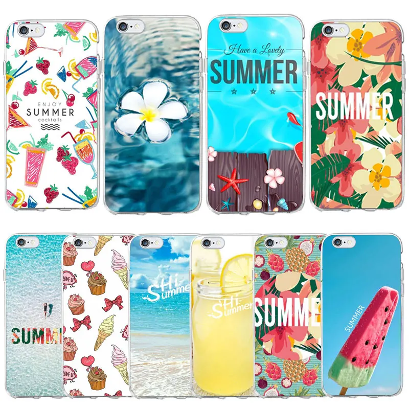 

Summer Series Sea Watermelon Ice Cream Hard PC Case For iPhone X 8 7 6 6S Plus 8 4 SE 5 5S Vintage Silicone Exotic Floral Cute