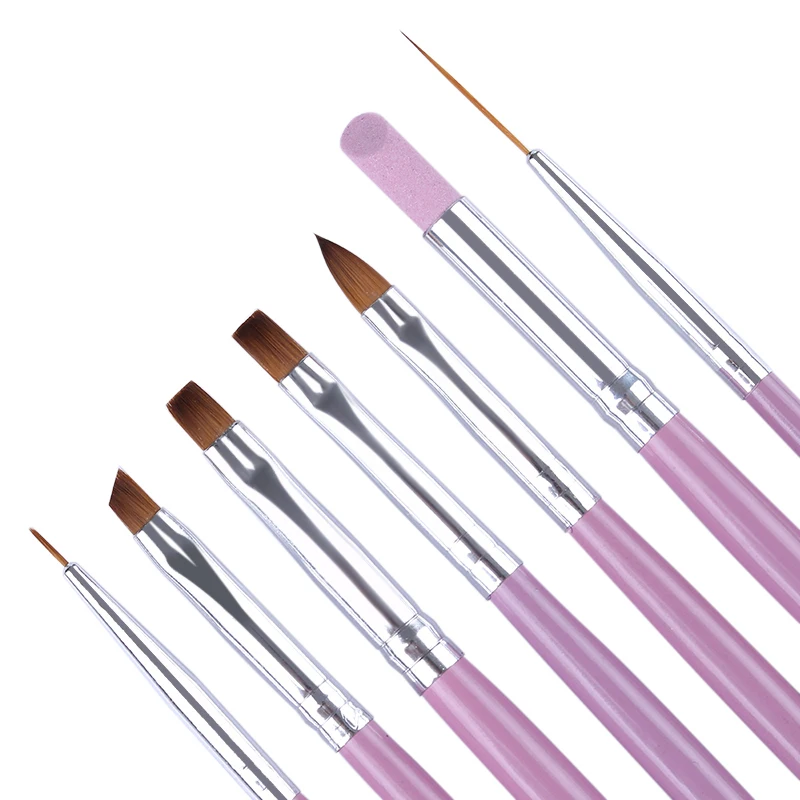 

7 Pcs Nail Gel Brush Set Pink Handle UV Gel Lacquer Acrylic Painting Liner Pen Cuticle Remover Manicure Kit For Nail Art Tool