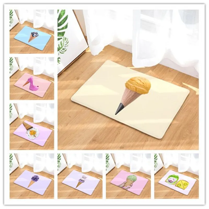 Ice cream Mats Feather Printed Bathroom Living Room Carpets Doormats
