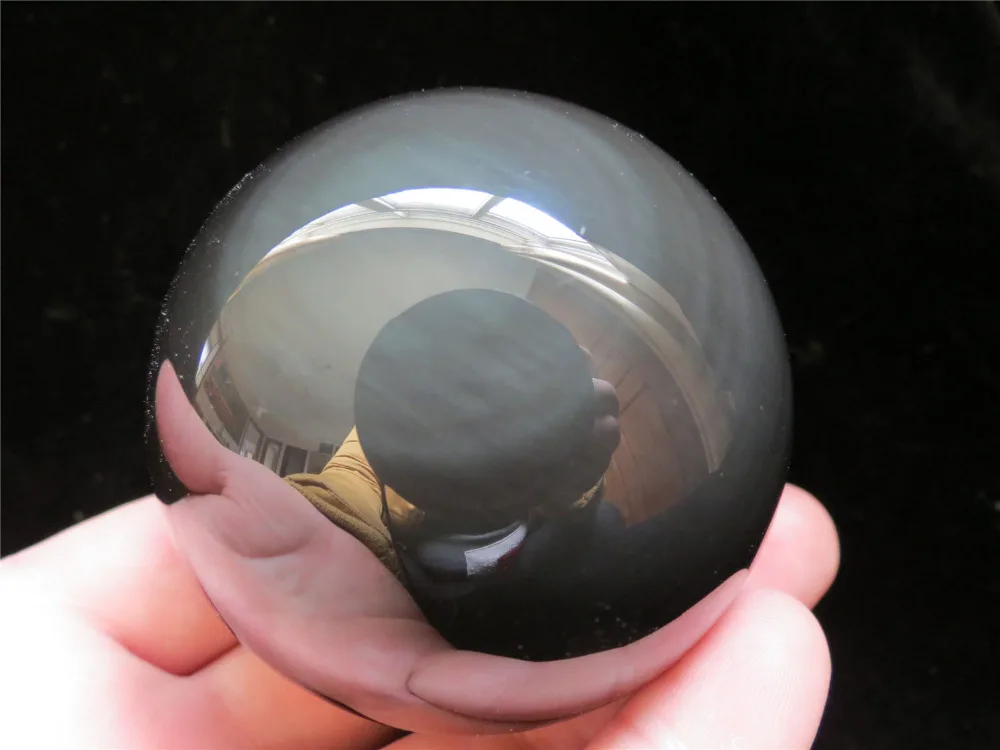 xd j00879 natural flow black obsidian cat's eye rainbow quartz crystal sphere ball | Дом и сад