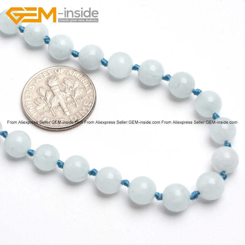 

Natural Round Aquamarines Beads Necklace Fashion Jewelry 19inch FreeShipping Wholesale Gem-inside