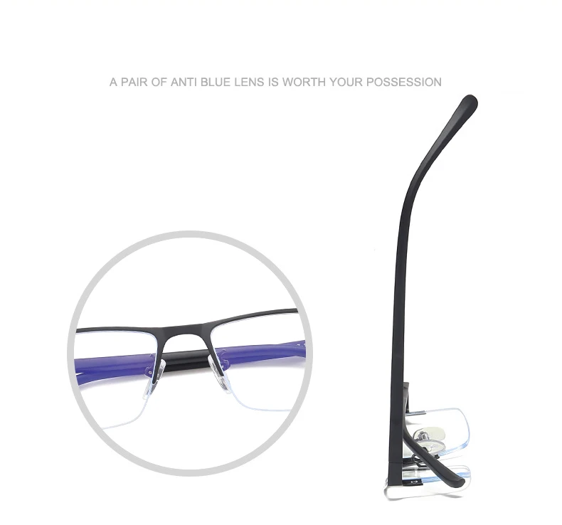 Новые деловые мужские металлические очки в оправе модные полуоправы анти-синие легкие очки могут быть оснащены оправой для очков