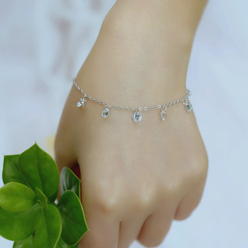 

Summer 925 Sterling Silver Zircon Beads Bracelets For Women Tassel Charms Chain Bracelets Girls Jewelry
