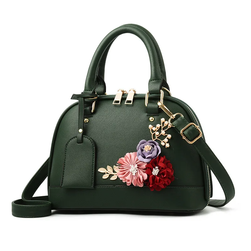 Известная брендовая люксовая дизайнерская Shell Цветочный Для женщин женская сумочка кожаные женские сумки Для женщин сумка дамы сумки на ремне через плечо сумка - Цвет: Зеленый