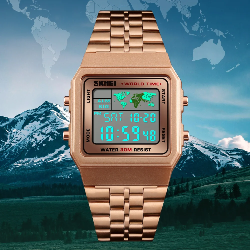 SKMEI мужские s часы reloj цифровые hombre часы мужские военные водонепроницаемые золотые часы из нержавеющей стали модные электронные наручные часы