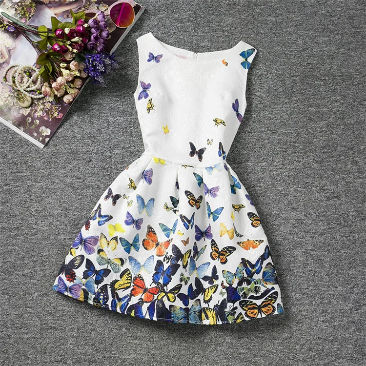 Летнее платье для девочек-подростков; коллекция года; Брендовое детское платье с цветочным принтом; костюм принцессы; Детские платья для девочек 12 лет; Vestidos