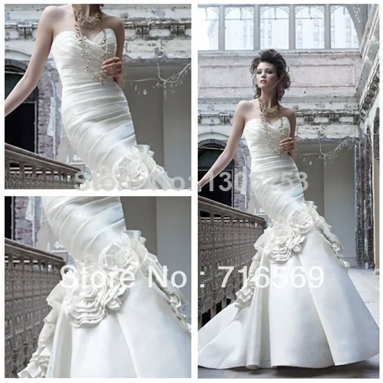 Free shipping order 2 Popular Custom made designer wedding gowns 2013 bridal satin mermaid For sale |
