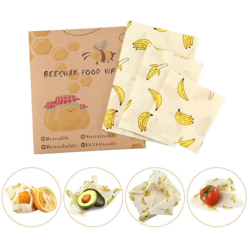 3PCS Hexagon Organic Cotton Beeswax Fresh Cloth Reusable Food Preservation Cloth Kitchen Supplies