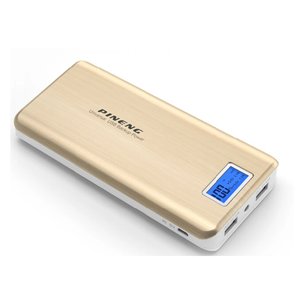 Genuino banco de energía pineng-pn999 20000mAh Dual USB LED linterna banco de energía Bateria carga