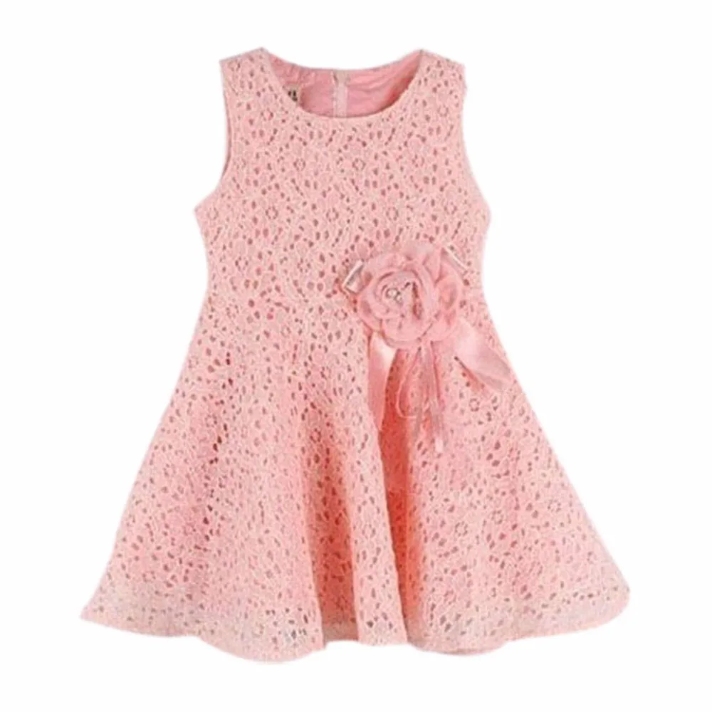 Girls Kids Sleeveless Dress Formal Wedding Party Lace Flower Vest One