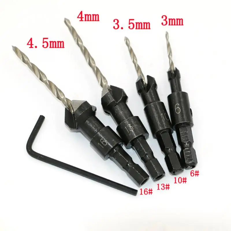 

4pcs/set HSS Power Groove Countersink Hex Shank Tapered Drill Bits Set