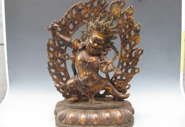 

fast shipping USPS to USA S3586 Tibet Buddhism classical Old Bronze Vajrapani Mahakala Buddha Statue