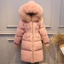 Толстая теплая зимняя женская куртка, большой натуральный мех, белый утиный пух, парка с капюшоном для женщин, верхняя одежда, зимнее пальто для женщин