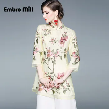 

2019 The New spring Chinese style Retro elegant cheongsam coat Mesh embroidery Loose Standing collar Woman coat S-2XL