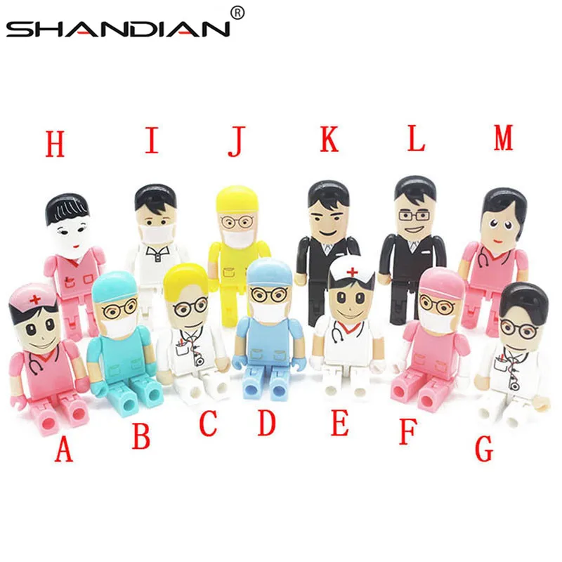 

SHANDIAN moveable Doctor nurse usb flash drive 4GB 8GB 16GB 32GB 64GB USB 2.0 toy Dentist Pendrive pen drive memory stick