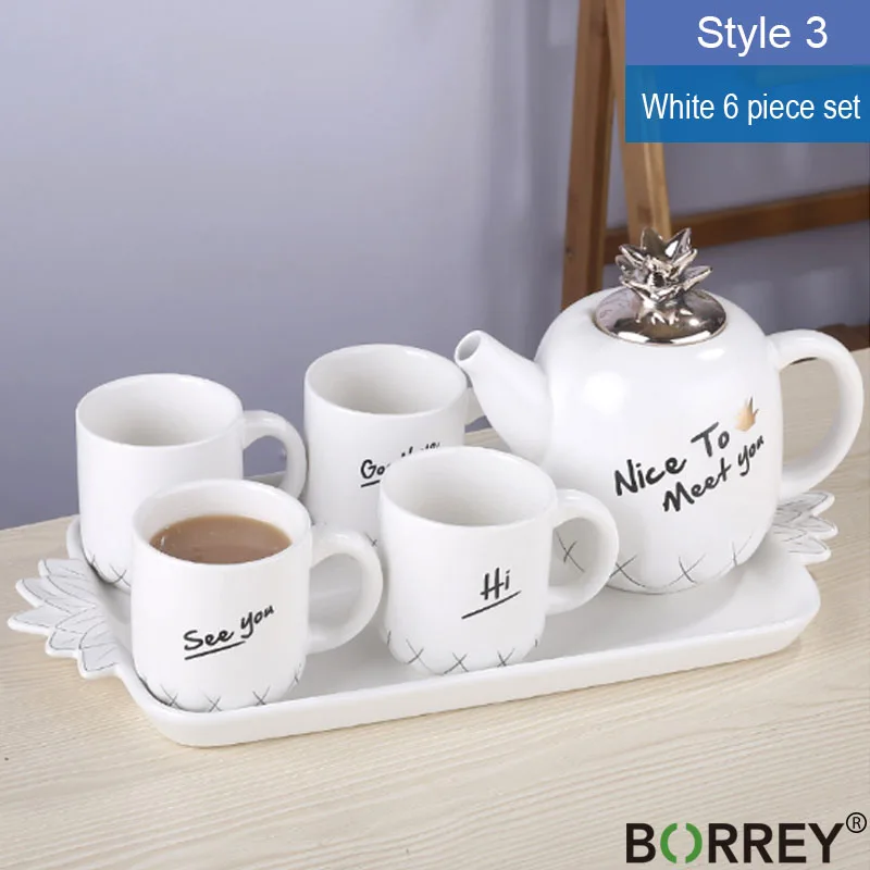 BORREY 6 шт. набор керамических чайников Европейский кофейная чашка набор кофейников с поддоном кофе молочный цветочный чайный горшок фарфоровая кофейная кружка набор - Цвет: White (6 pcs set)