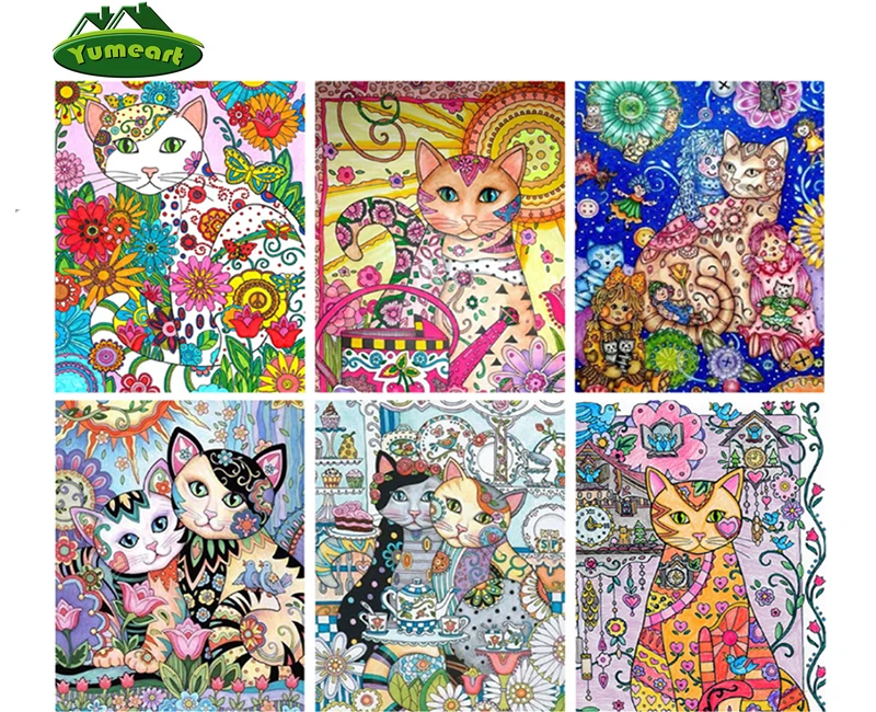 Diamond Drawing Painting Embroidery Set Animal 5D Diy Cross Stitch Cat Home Decor Rhinestone Mosaic Kits | Дом и сад