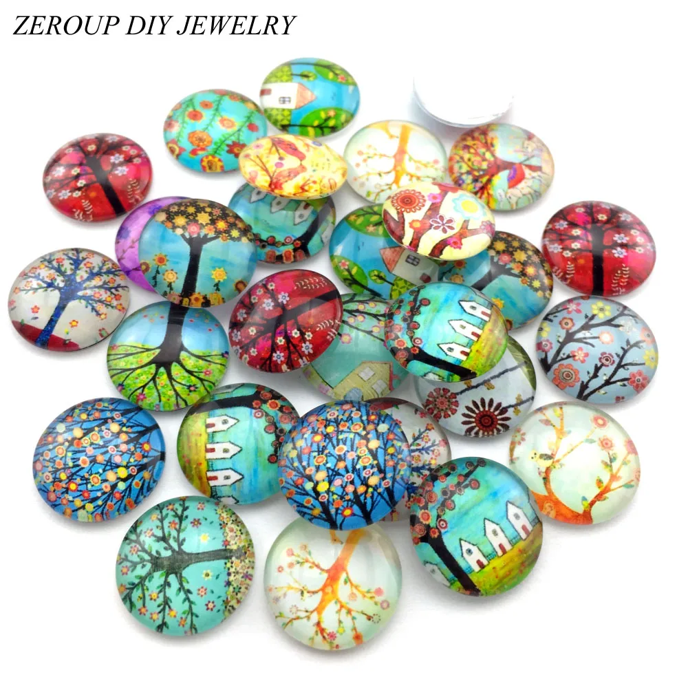 Glass Cabochon 12mm Mixed Round Photo Cameo Cabochon Setting Supplies for Jewelry Accessories Handmade Pattern 50pcs