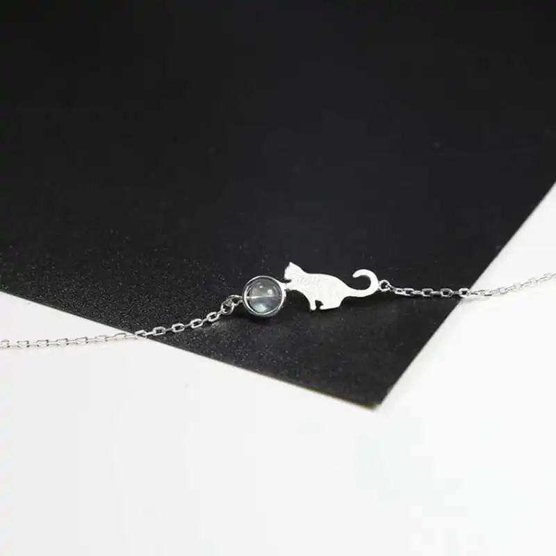 

Cute Cat Shape Moonstone Ladies' Bracelets 100% 925 Sterling Silver for Women Birthday Gift Jewelry Free Shipping 528008