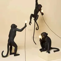 SELETTI Modern Black Monkey Hemp Rope Animal Monkey Lamp Living Room Restaurant Clothing Store Chandelier Lamp Wall led Lamp